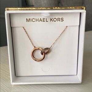 Michael Kors Rose Gold Interlocking Rings Crystal Necklace